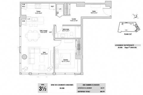 Lumineau in Sherbrooke, QC 1 bed 1 bath floorplan S