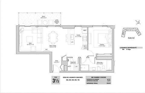 Lumineau in Sherbrooke, QC 1 bed 1 bath floorplan U
