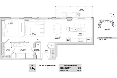 Lumineau in Sherbrooke, QC 1 bed 1 bath floorplan W
