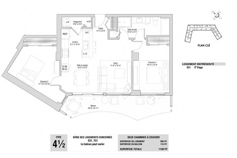 Lumineau in Sherbrooke, QC 2 bed 1 bath floorplan B