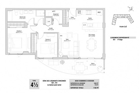 Lumineau in Sherbrooke, QC 2 bed 1 bath floorplan D