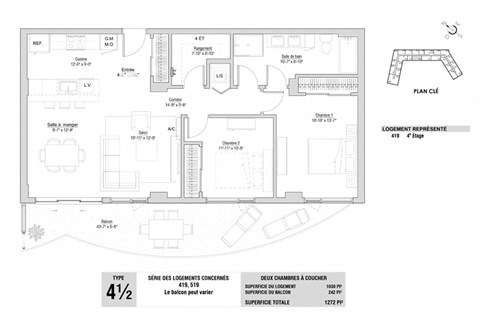 Lumineau in Sherbrooke, QC 2 bed 1 bath floorplan F