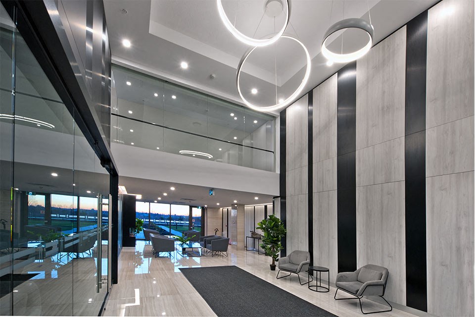 Lumineau in Sherbrooke, QC newly renovated bright lobby with seating