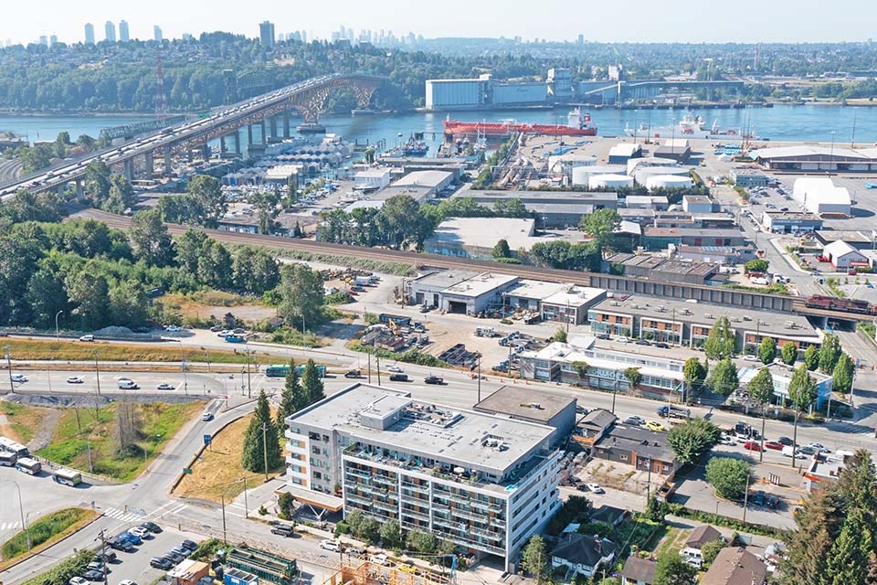 Lynn Creek in North Vancouver, BC drone image of building