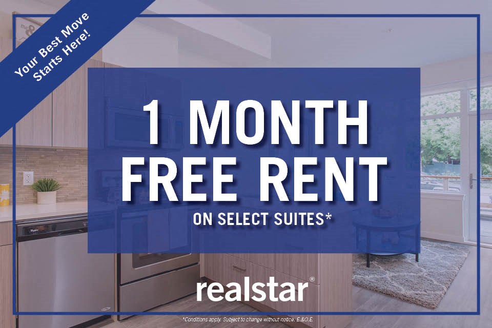 one month free rent incentive at Lynn Creek apartments in Vancouver British Columbia