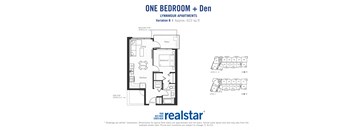 One bedroom den, one bathroom apartment layout at Lynnmour Apartments in North Vancouver, BC