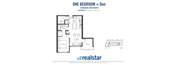 One bedroom den, one bathroom apartment layout at Lynnmour Apartments in North Vancouver, BC
