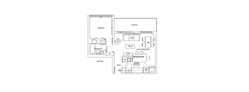 One bedroom, one bathroom apartment layout at Market Street Apartments in Hamilton, ON
