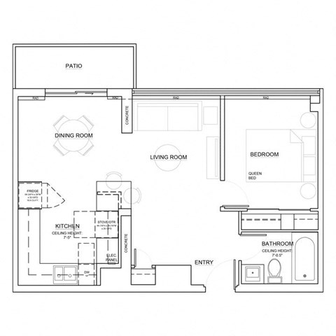 Market Street Apartments 1 bedroom, 1 bathroom variation f floor plan