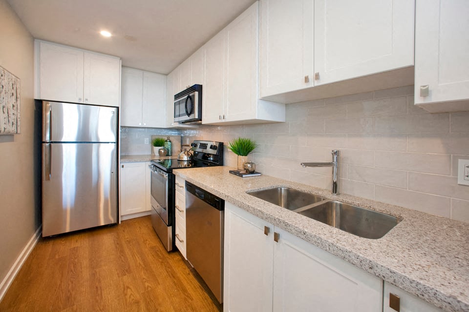 Kitchen with stainless steel appliances at Market Street in Hamilton, ON
