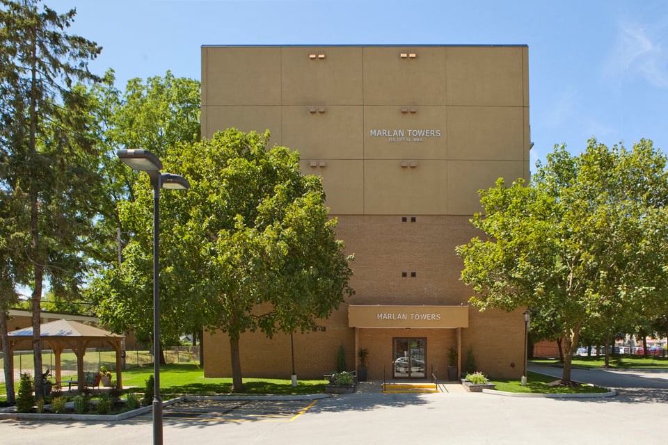 Marlan Towers exterior image of front entrance in Owen Sound, ON