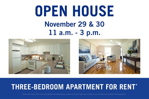 A three-bedroom apartment is available for rent.