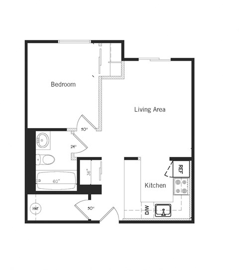 One bedroom, one bathroom apartment variation B at Mary Street Apartments in Whitby, ON