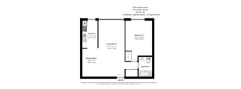 One bedroom, one bathroom apartment layout at Miller Apartments in Sarnia, ON
