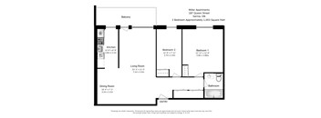 Two bedroom, one bathroom apartment layout at Miller Apartments in Sarnia, ON