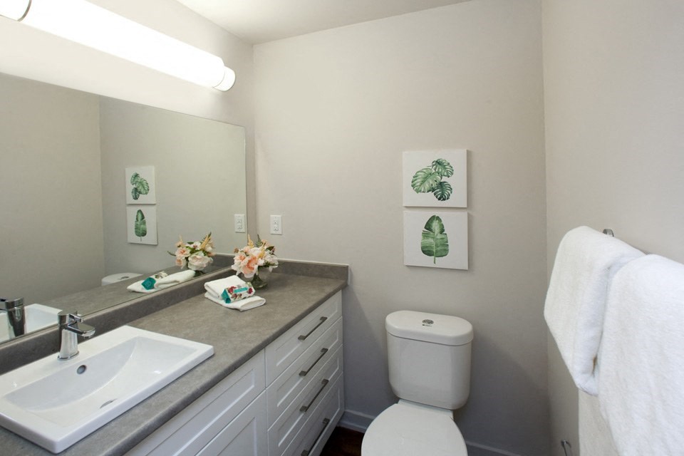 Millside Apartments in Milton, ON bathroom with upgraded cabinetry