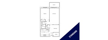 One bedroom, one bathroom apartment layout at Millside Apartments in Milton, ON