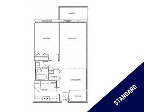 One bedroom, one bathroom apartment layout at Millside Apartments in Milton, ON