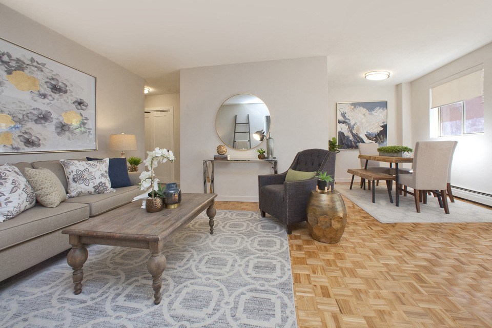 Millside Apartments open concept living and dining room in Milton, ON