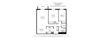 A black and white drawing of a floor plan for a two bedroom apartment.