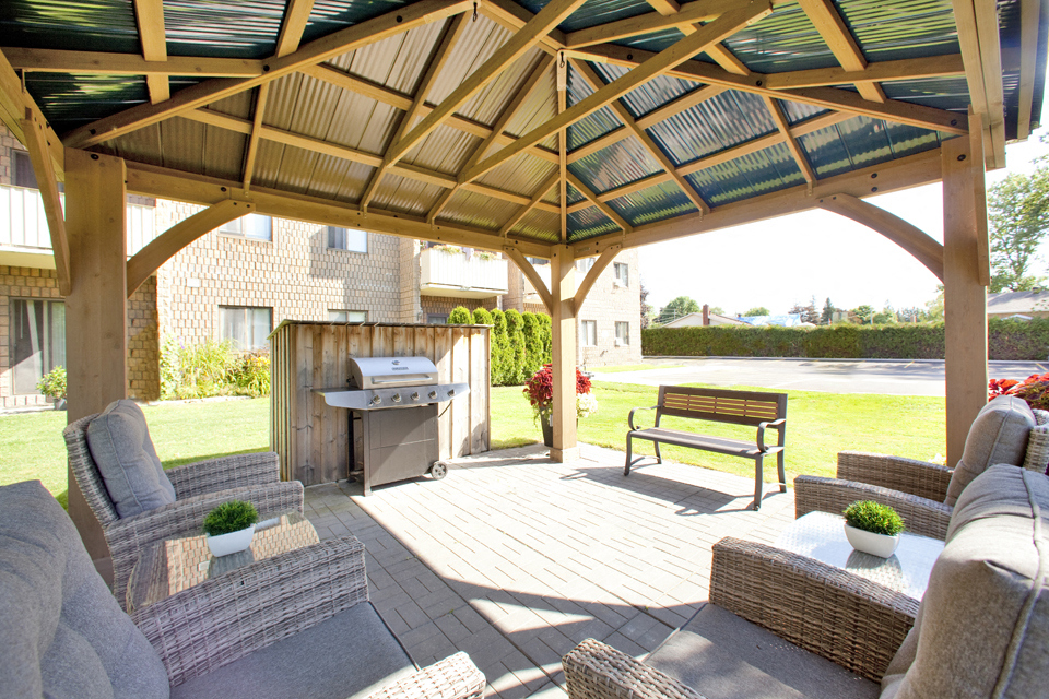 Mountain View gazebo with BBQ and patio furniture in Collingwood, ON