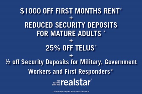 A promotional image for realstar offering various discounts and benefits.
