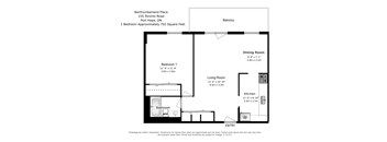 One bedroom, one bathroom apartment layout at Northumberland Place in Port Hope, ON