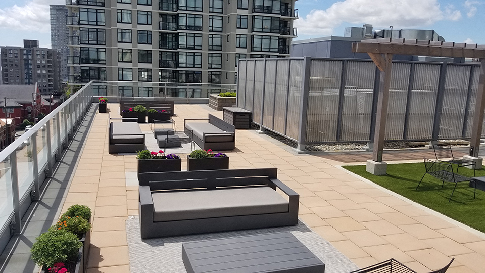 Rooftop terrace at Novare in New Westminster, BC