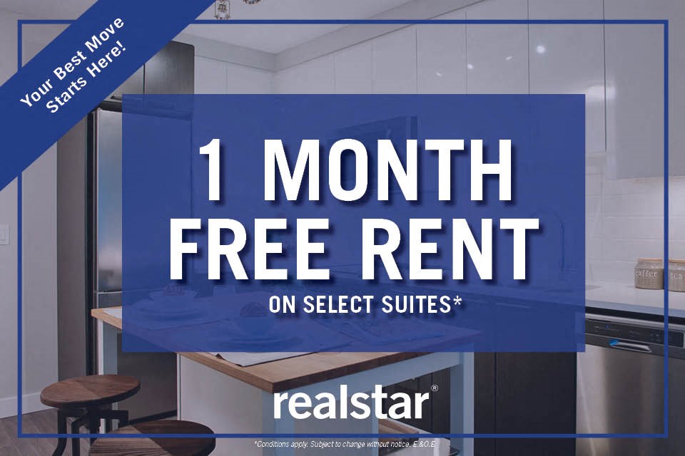 one month free rent incentive at Novare Apartments in New Westminster British Columbia
