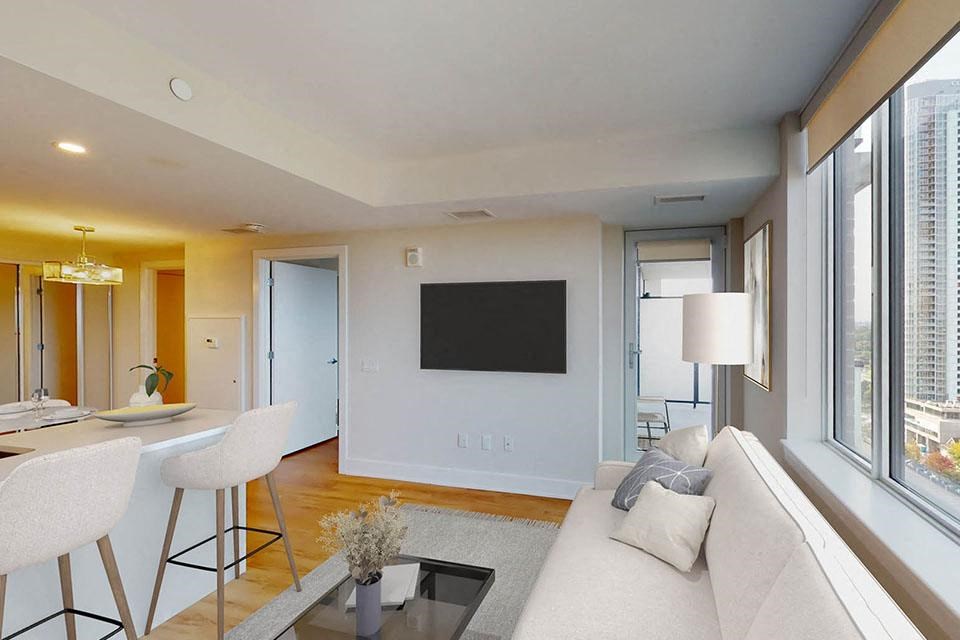 Nuovo Apartments in Ottawa, ON open concept living room and kitchen