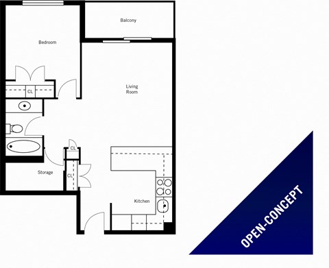 Oakdale Heights 1 bedroom, 1 bathroom open-concept floor plan variation A in St. Catharines, ON