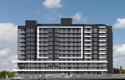 One225 York Mills building exterior rendering featuring a sunny backdrop in Toronto, ON