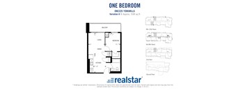 One bedroom, one bathroom apartment layout at One225 Yorkmills Apartments in Toronto, ON