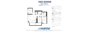 Three bedroom, two bathroom apartment layout at One225 Yorkmills Apartments in Toronto, ON