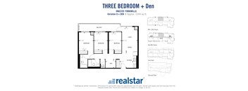 Three bedroom den, two bathroom apartment layout at One225 Yorkmills Apartments in Toronto, ON