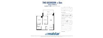 Two bedroom den, one bathroom apartment layout at One225 Yorkmills Apartments in Toronto, ON