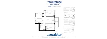 Two bedroom, one bathroom apartment layout at One225 Yorkmills Apartments in Toronto, ON