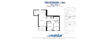 Two bedroom den, one bathroom apartment layout at One225 Yorkmills Apartments in Toronto, ON