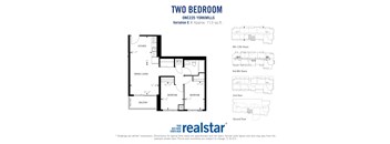 Two bedroom, one bathroom apartment layout at One225 Yorkmills Apartments in Toronto, ON