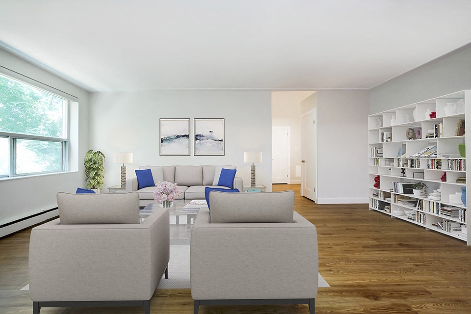 Park Towers Apartments image of living room of a renovated 1 bedroom suite in the 55 Carfrae building in London, ON