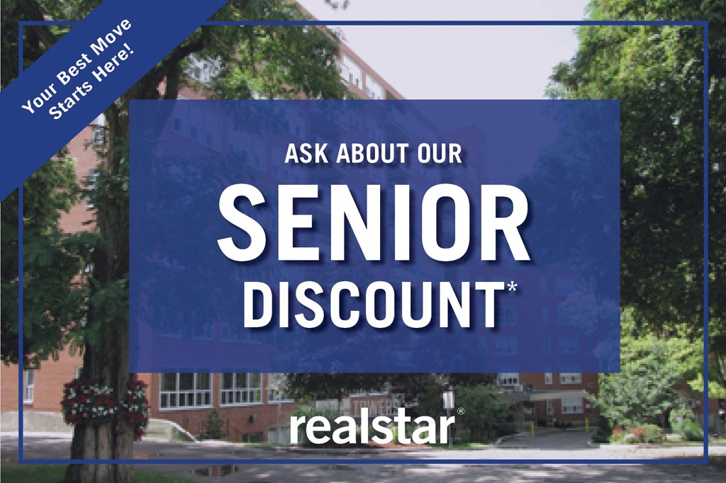 a sign that says ask about our senior discount