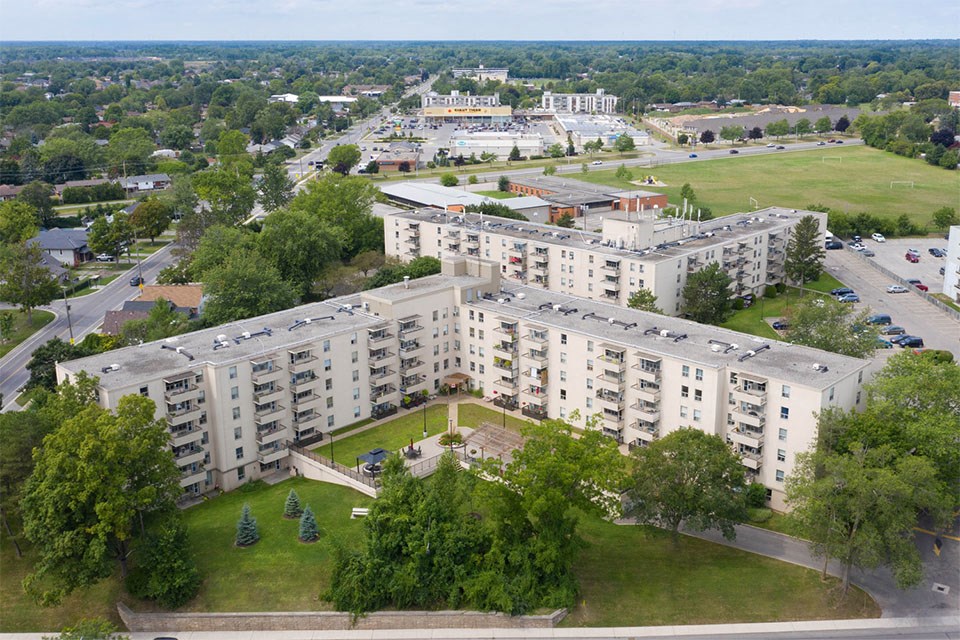 Exterior of both buildings at Princess Manor and Prince Court in Welland, ON