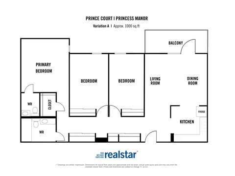 A floor plan for a Prince Court Princess Manor apartment.