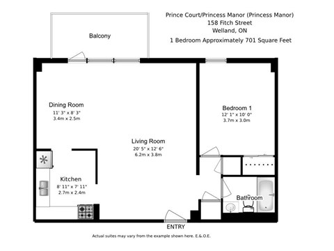 A black and white image of a floor plan for a Prince Court/Princess Manor apartment.