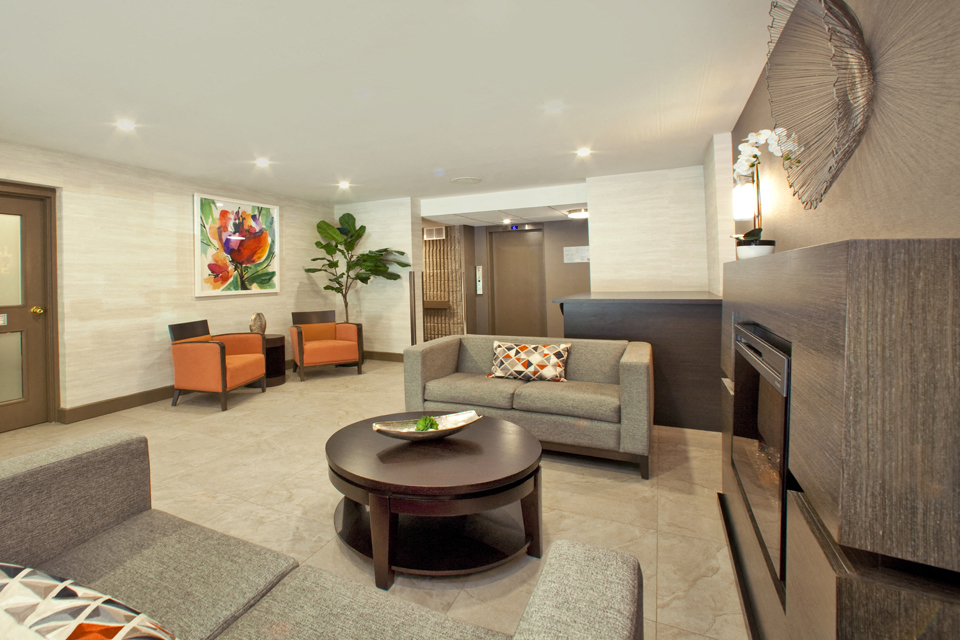 Regency Tower contemporary lobby with couch seating in Owen Sound, ON