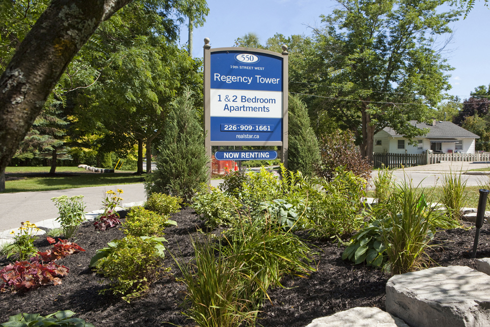 Regency Tower property sign in Owen Sound, ON