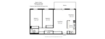 A black and white image of a floor plan for a two bedroom apartment.