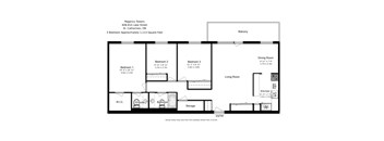 A black and white image of a floor plan for a 3 bedroom apartment.