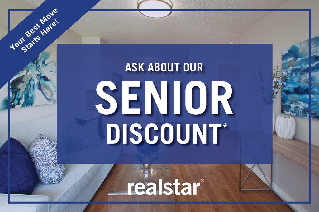 an image of a living room with the text ask about our senior discount