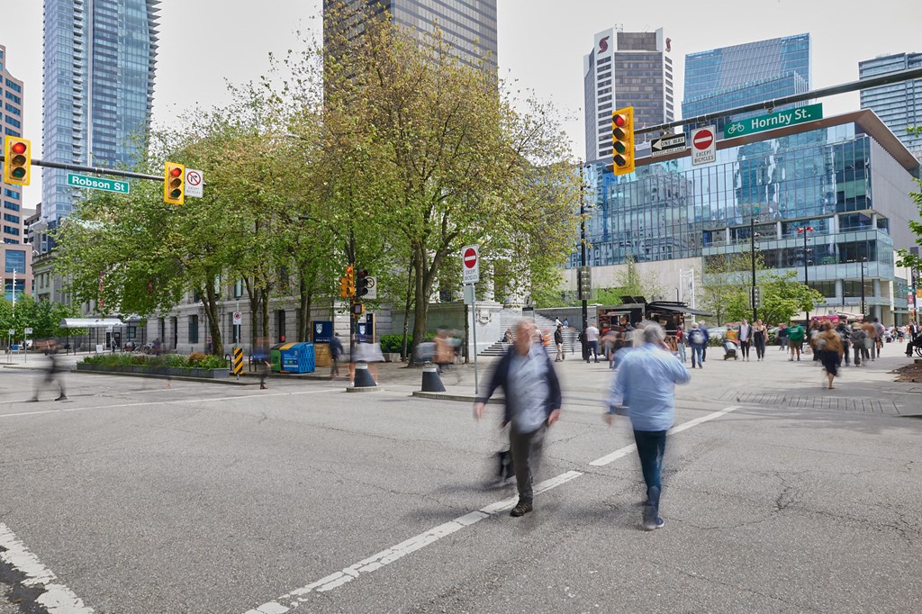 Robson Street and Hornby Street nearby Wesley Place Apartments in Vancouver British Columbia